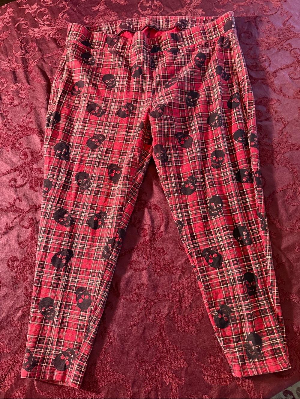 Torrid Alt red plaid and skull cotton pants